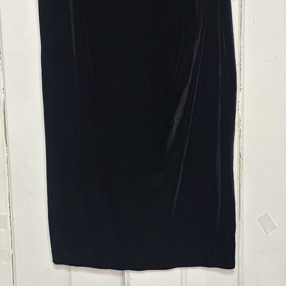 Donna Morgan Women's Size 16 Black Velvet Ruched Mock Neck Party Midi Dress NWT - Picture 4 of 11